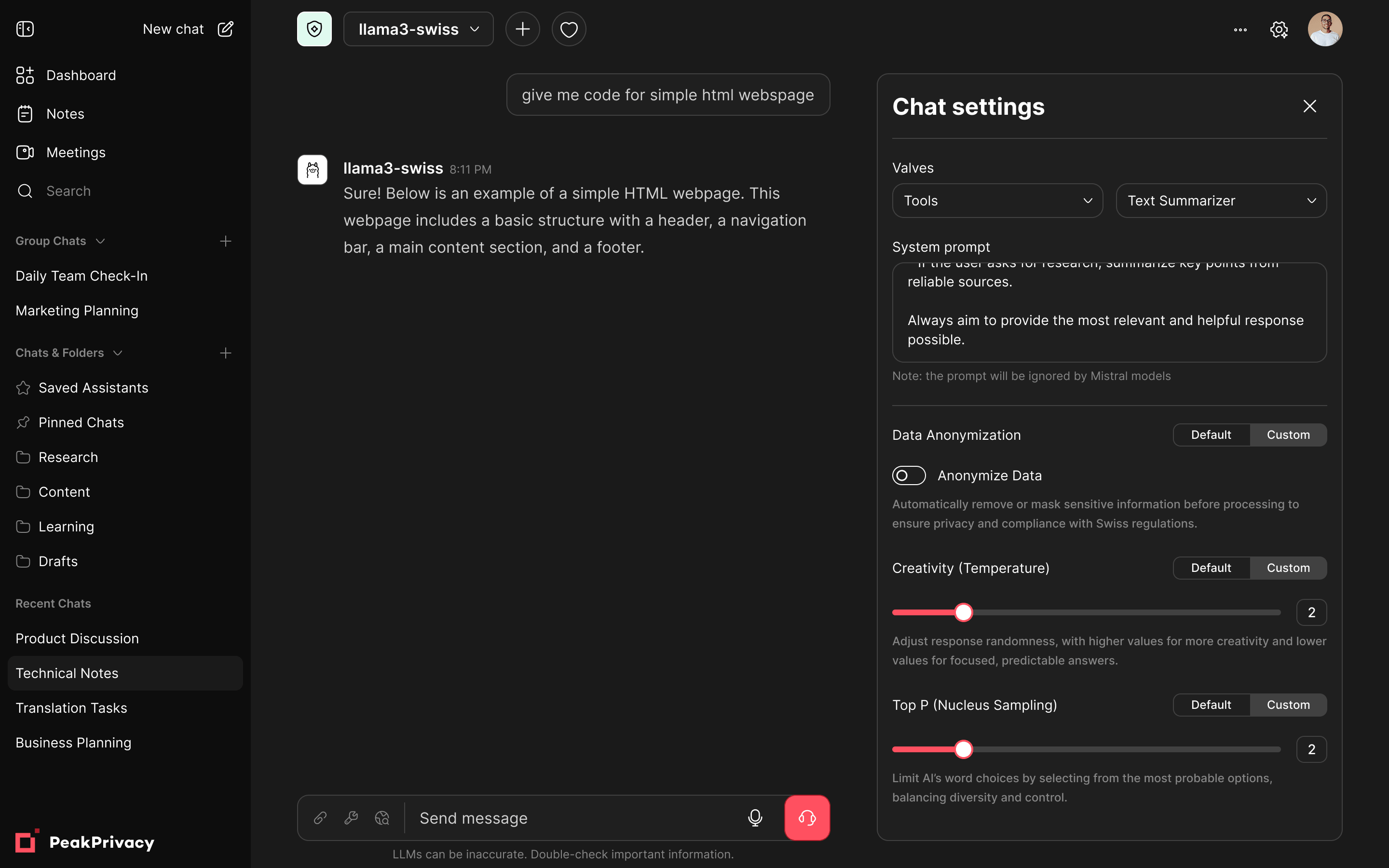 Chat settings