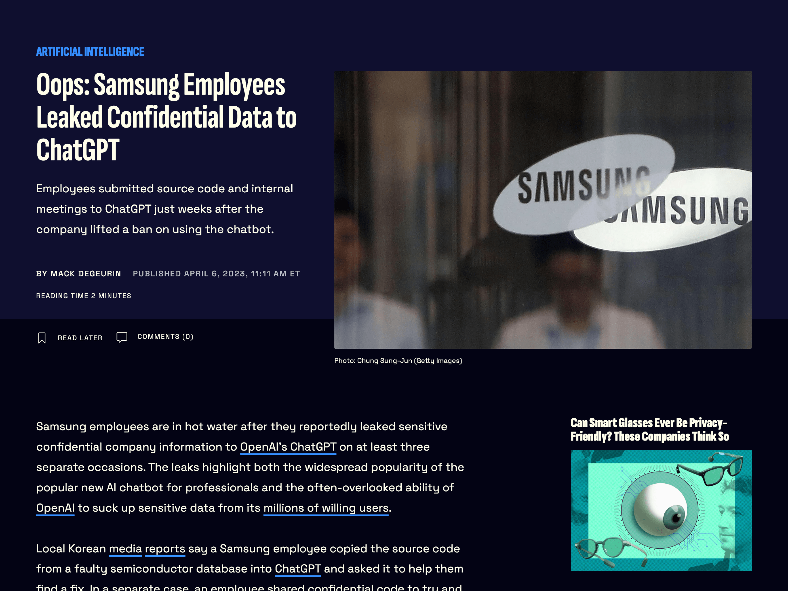 Samsung employees leaked confidential data to ChatGPT