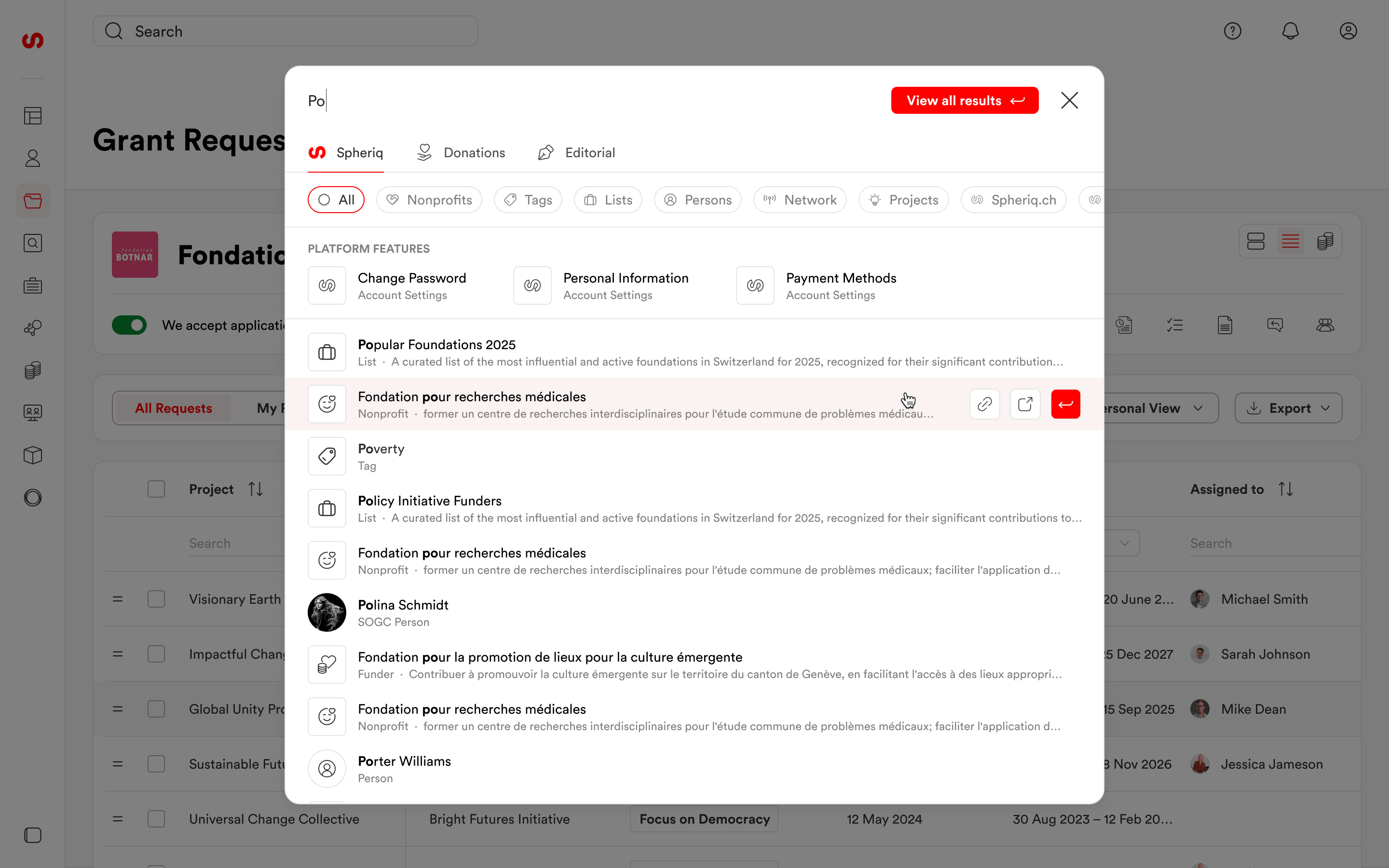 Global search across the platform