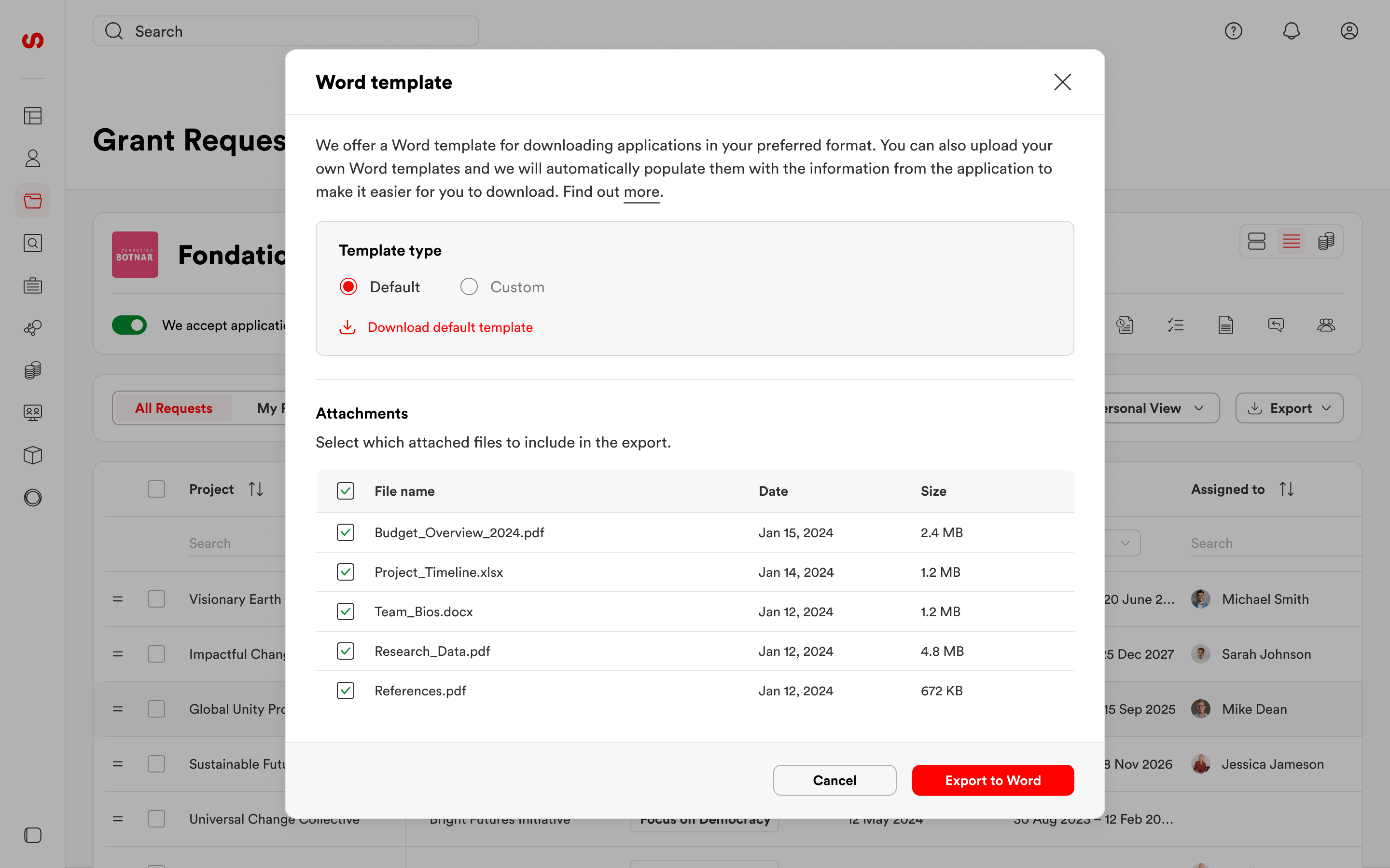 Word export template